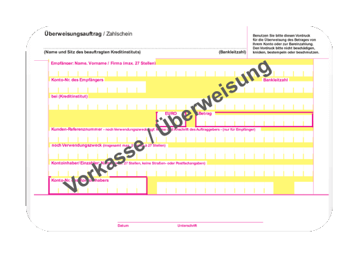 Vorkasse Überweisung