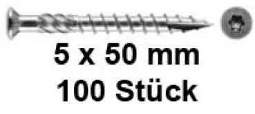 Terrassenschraube mit Linsensenkkopf  5 x 50 mm Torx in  Edelstahl 100 Stk