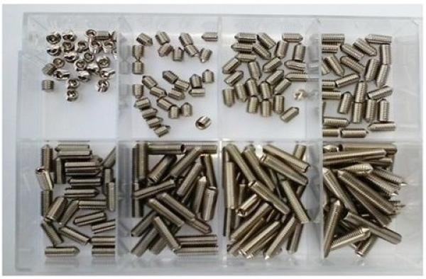 Sortiment-Gewindestifte DIN 913 mit Innensechskant u. Kegelkuppe   M3  Edelstahl A2  200 Teile